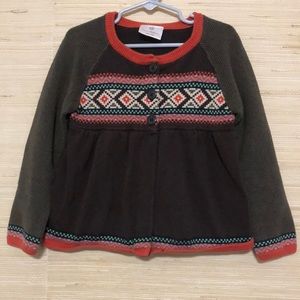 Hannah Andersson Brown Peplum Button Front Pattern Cardigan Sweater size 110/ 5
